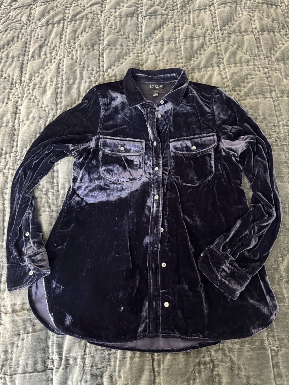 J. Crew Navy Velvet Button-Up Shirt 8